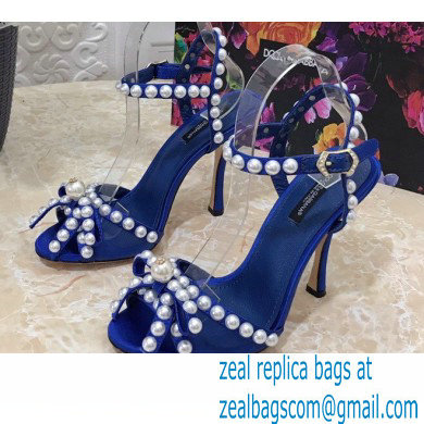 Dolce & Gabbana Heel 10.5cm Satin Sandals Blue with Pearl Application 2021 - Click Image to Close